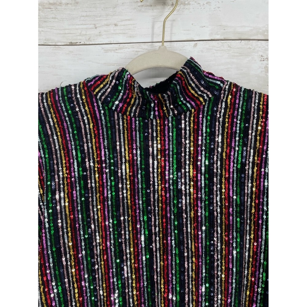 Free People Midnight City Rainbow Combo Sequin Mock Neck Top Size S NWT - Picture 6 of 12